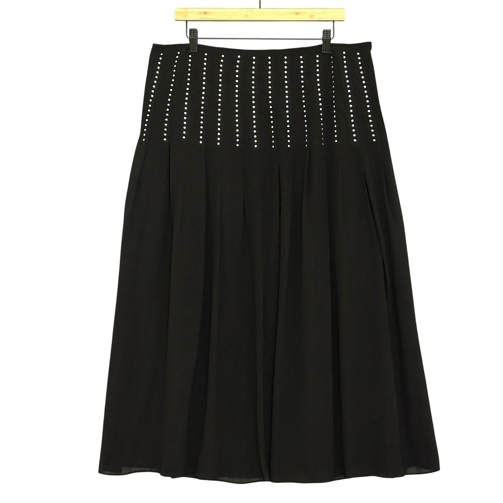 DKNY Womens Skirt 14 Black Chiffon Studded A Line Midi Whimsigoth Fairy Grunge